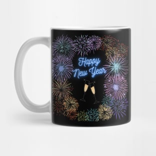 Happy New Year Fireworks and Champagne Flutes Mug